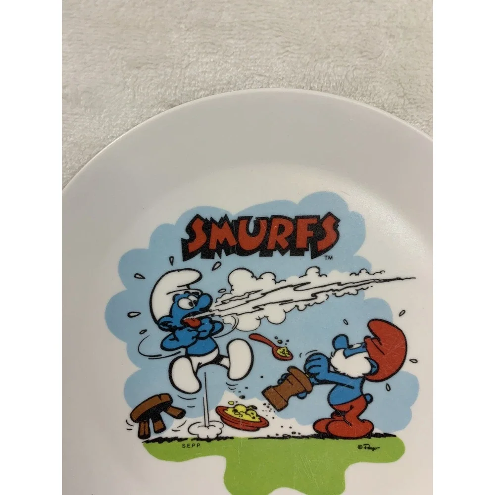 Vintage The Smurfs Melamine Child  Kids Toddler 8